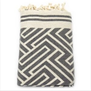 Anna Aniq Fouta Hamamtuch Labyrinth Midnight Sky - folded towel showing jacquard weave pattern